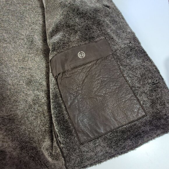 Men's Guess Leather Frontier Sherpa Fleece Lined Jacket Coat Sz Large Brown READ - Picture 16 of 16